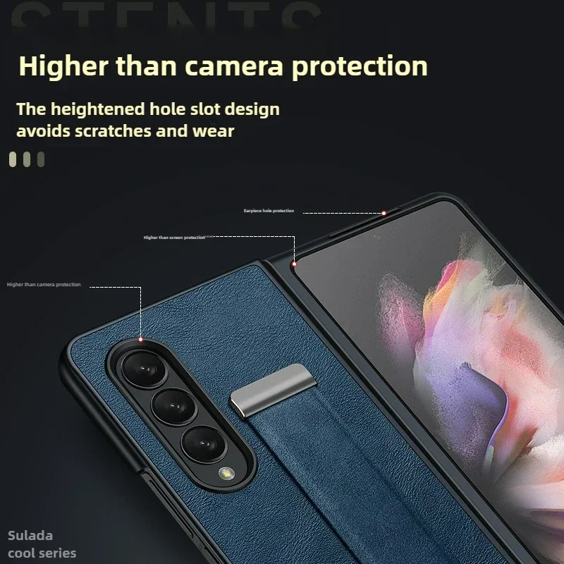 Фото Роскошный кожаный чехол-держатель для браслета для Samsung Galaxy Z Fold 6 5 4 3, силиконовый матовый чехол «все включено», защитный чехол от падения №4