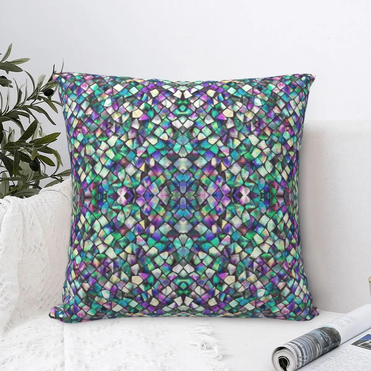 

Beautiful Mosaic Seashells Square Pillowcase Cushion Cover Comfort Pillow Case Velvet Throw Pillow cover For Home Living Room