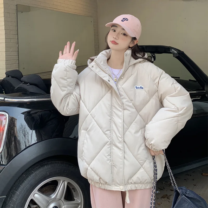 Women's winter diamond lattice oversize cotton coat