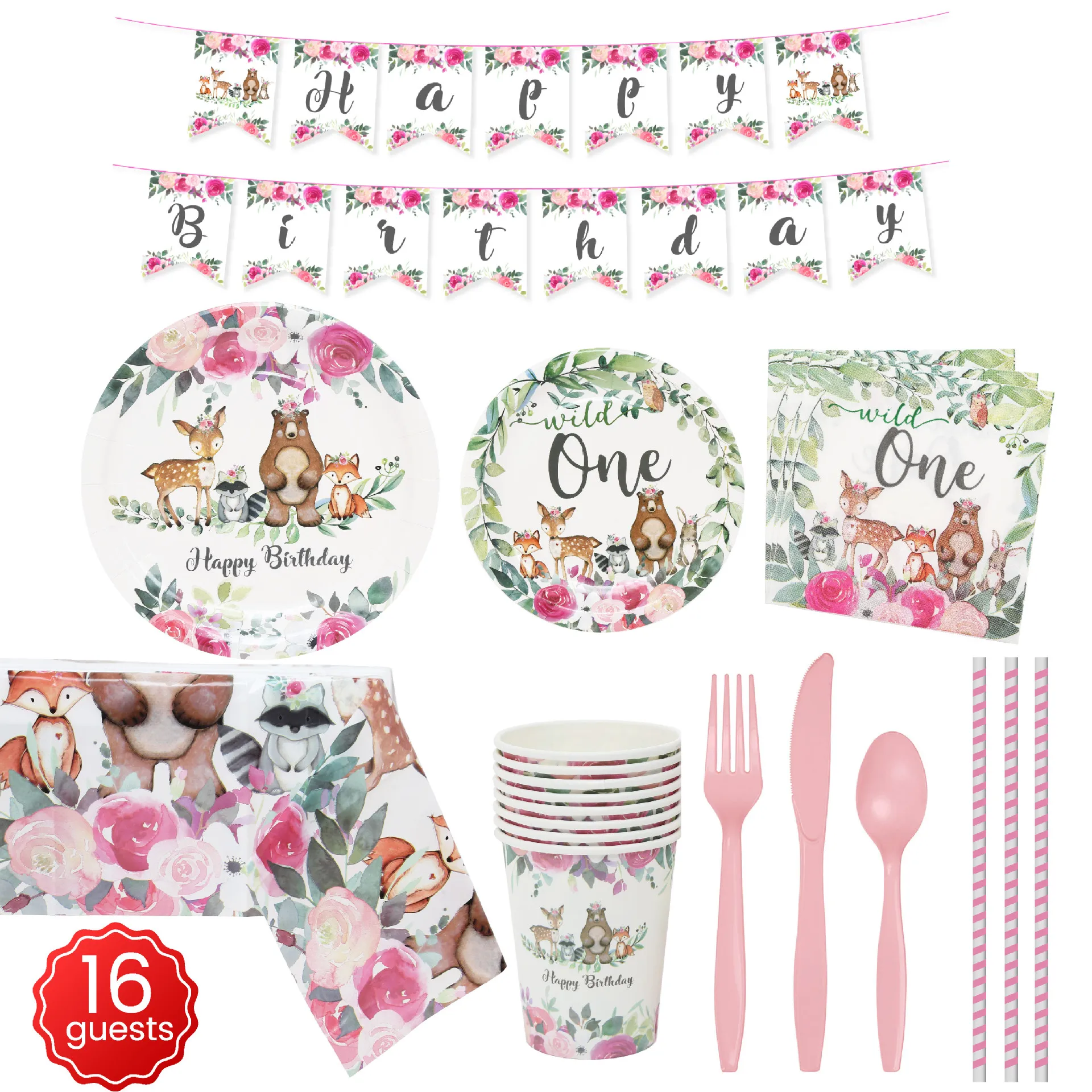 

NICE PARTY New WILD ONE birthday party set Decorative props Paper tray Tissue WOODLAND