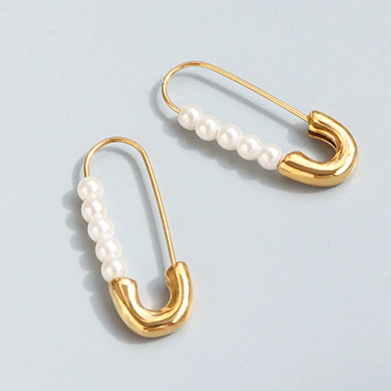 

New Pearl Hoop Earrings Gold Color Stainless Steel Pin Earring for Women Wedding Accessories Aesthetic Fashion Jewelry Wholesale