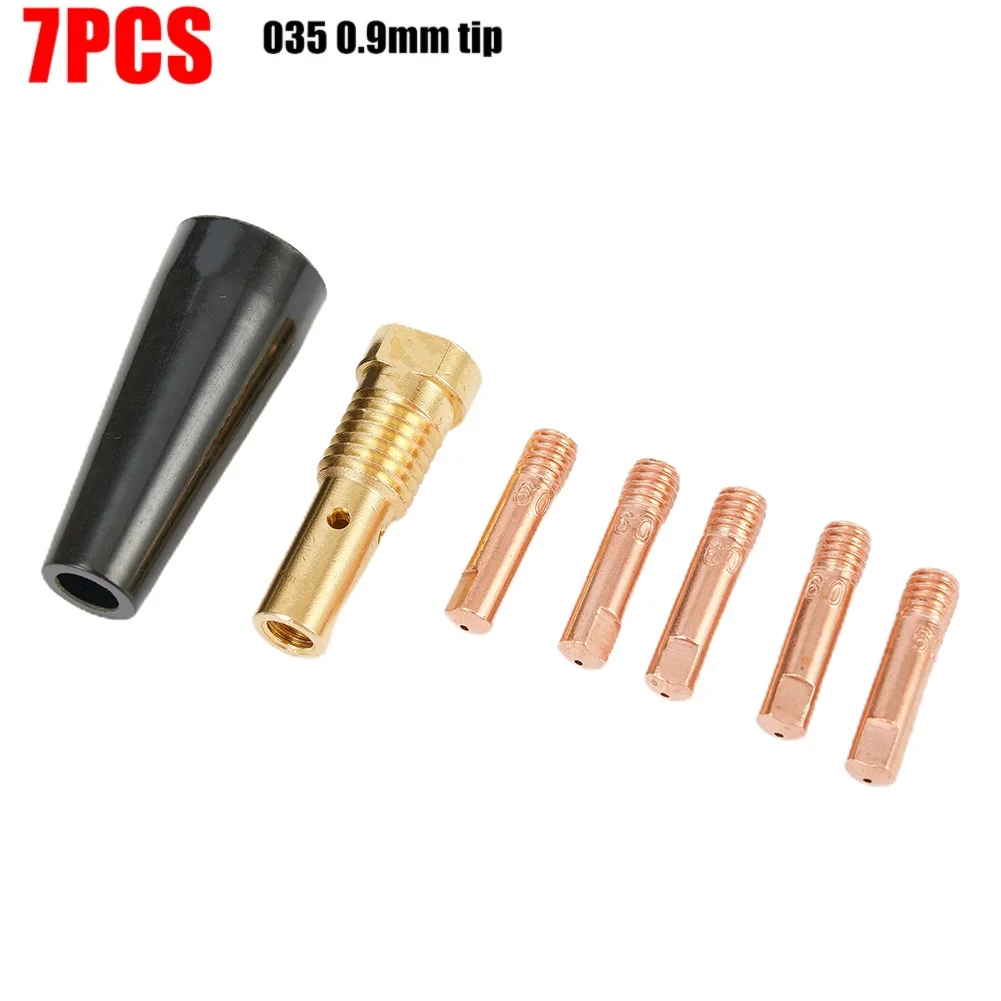 

7pcs FC90 MIG Welder Nozzle 035 0.9mm Copper Conductive Tips Brass Connecting Rod Protective Cover Welding Torch