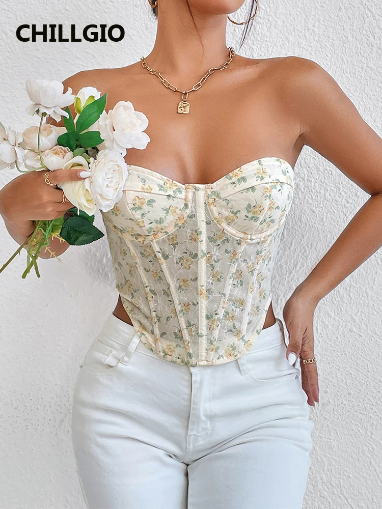 

Женские укороченные топы CHILLGIO с цветочным принтом, модная уличная одежда Y2K, французские корейские майки, летняя сетчатая кофта без рукавов ...