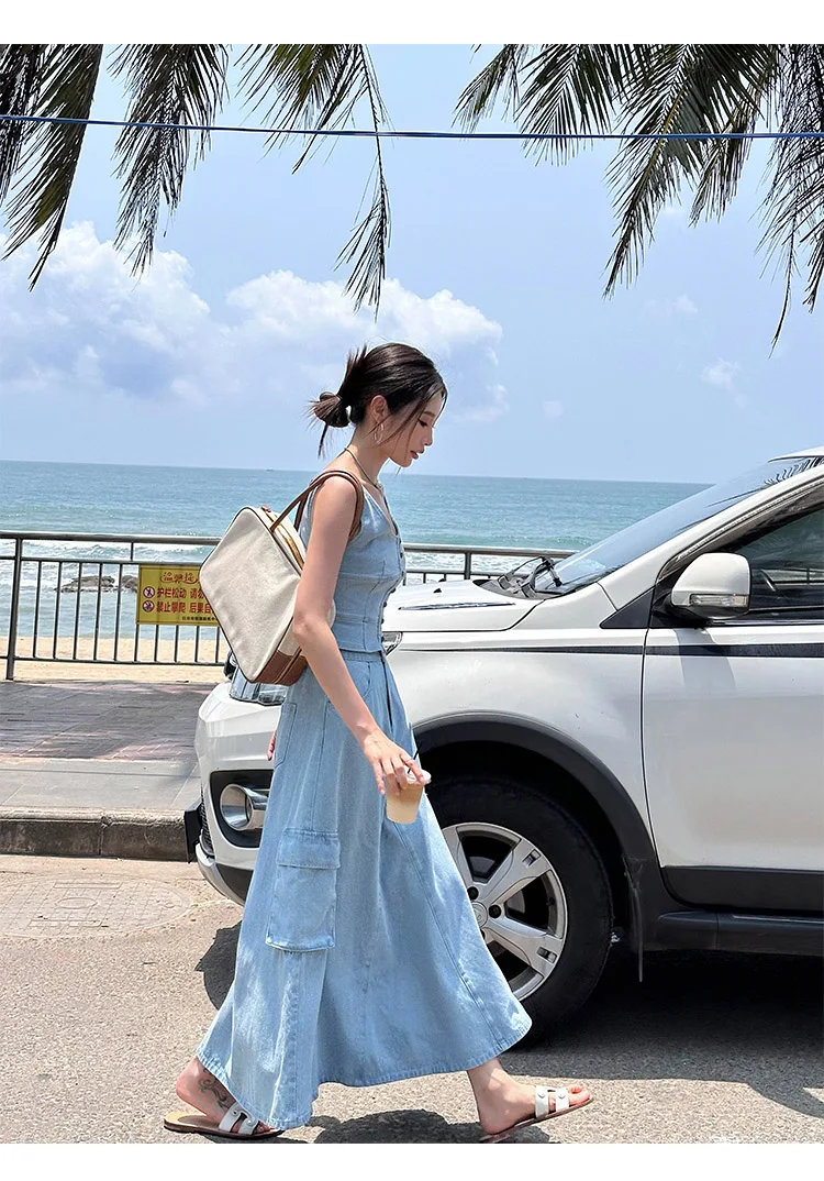 Женская одежда 2024 облегающий джинсовый жилет трапециевидная Новинка весна-лето