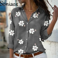 2022 fashion floral print women blouses long sleeve turn down collar breasted blouse shirt casual tee tops elegant work shirt