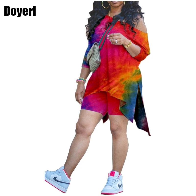 

Women Two Piece Outfits Shorts Set Women Streetwear T-shirts Top and Casual Shorts Sets Summer Clothes Tie Dye 2 Piece Set 2022