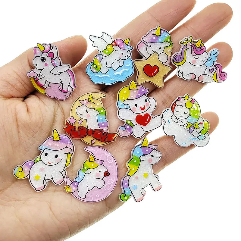 

10 New Shiny Cartoon Cute Animal Unicorn Acrylic Flat DIY Crafts Mobile Phone Shell Accessories 001