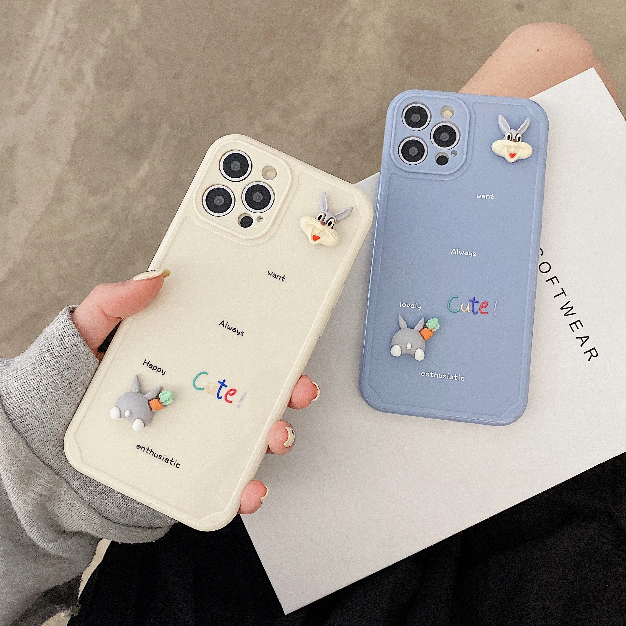 

Funny 3D Bugs Bunny Phone Cases For iPhone 13 12 11 Pro Max Mini XR XS MAX 8 X 7 SE 2020 Back Cover