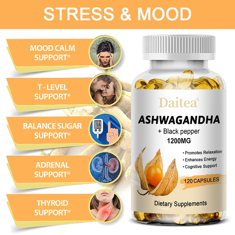 

Ashwagandha Extract Capsules Helps Reduce Stress-Weight Management - Boosts Immunity，Supports The Immune System Promotes Sleep-