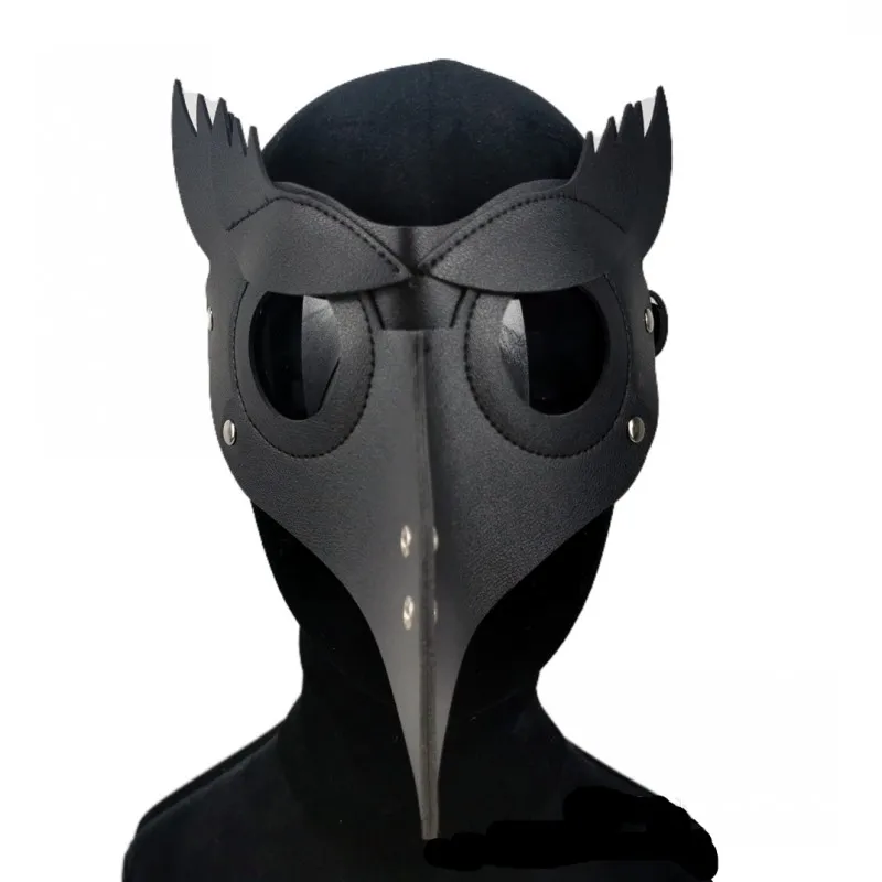 Black PU Leather Plague Doctor Death Mask Halloween Nose Bird Beek Steampunk Gas Latex Face Mask Party Cosplay Costume Prop images - 6