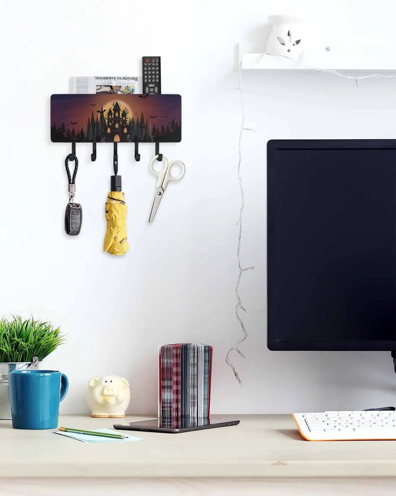 Хэллоуин замок летучих мышей деревянный держатель для ключей фермерского дома