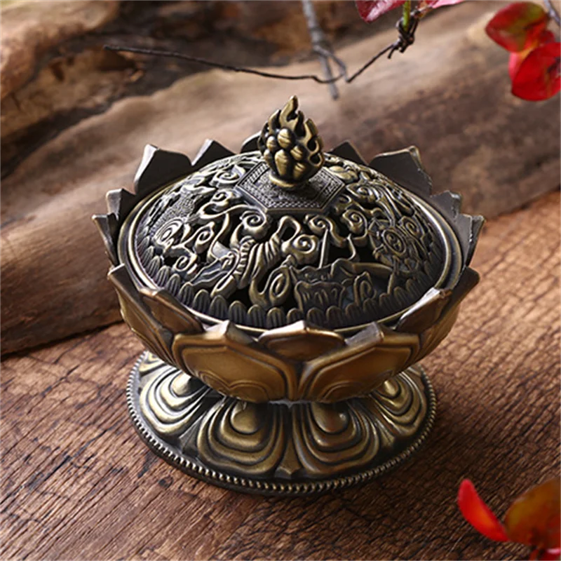 

Lotus Flower Incense Burner Buddhism Buddha Holder Brass Mini Sandalwood Censer Incense Metal Craft Home Decoration