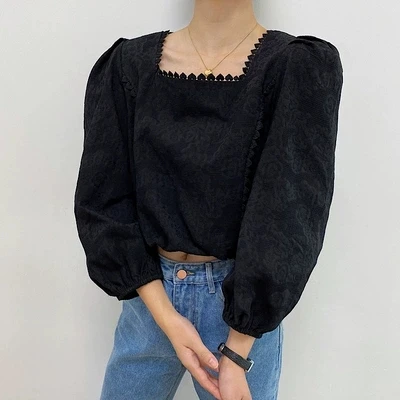 

Новинка 2022, Женский Топ-ниша в Корейском стиле, топ на заказ с темным цветочным узором, кружевом и квадратным вырезом