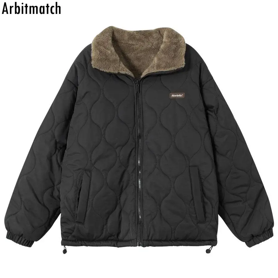 

American Style Vintage Men Winter Streetwear Stand Collar Double Side Wearable Fashion Design Cotton Jacket Loose Casual Coat