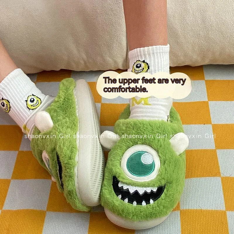 

Big eyes strange cotton slippers cute cartoon Japanese girl heart wrap head drag student thick non-slip flip-flops home shoes