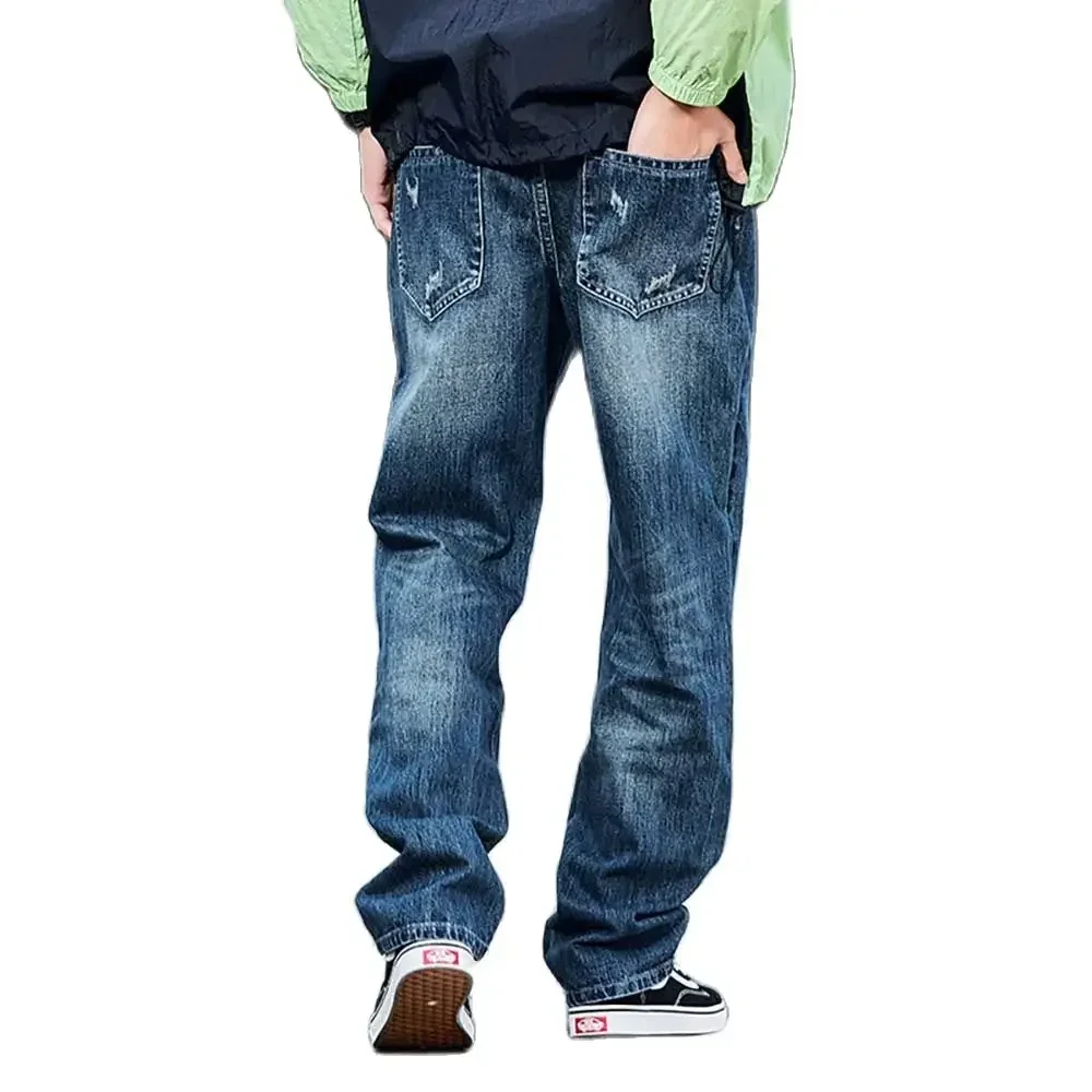 Модные рваные мешковатые джинсы Мужские повседневные Прямые брюки уличная