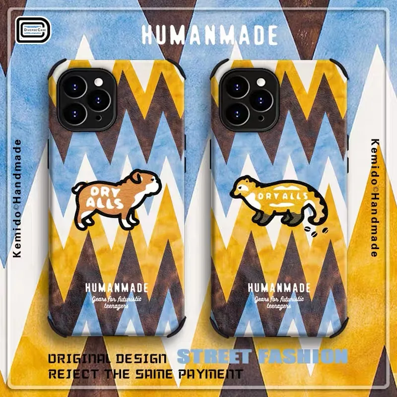 

Lens Protection Silk Grain Leather Cartoon Squirrel NIGO HUMAN MADE Frame Phone Case For iPhone11 12 13 Pro XR Xsmax 7Plus Cover