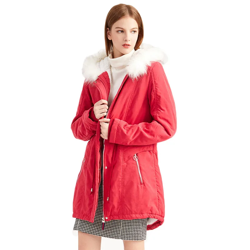 

Winter Down Cotton Coat Women 2021 Fashion Mid-length Drawstring Slim Hooded Warm Loose Fleece Jacket Female JD1326