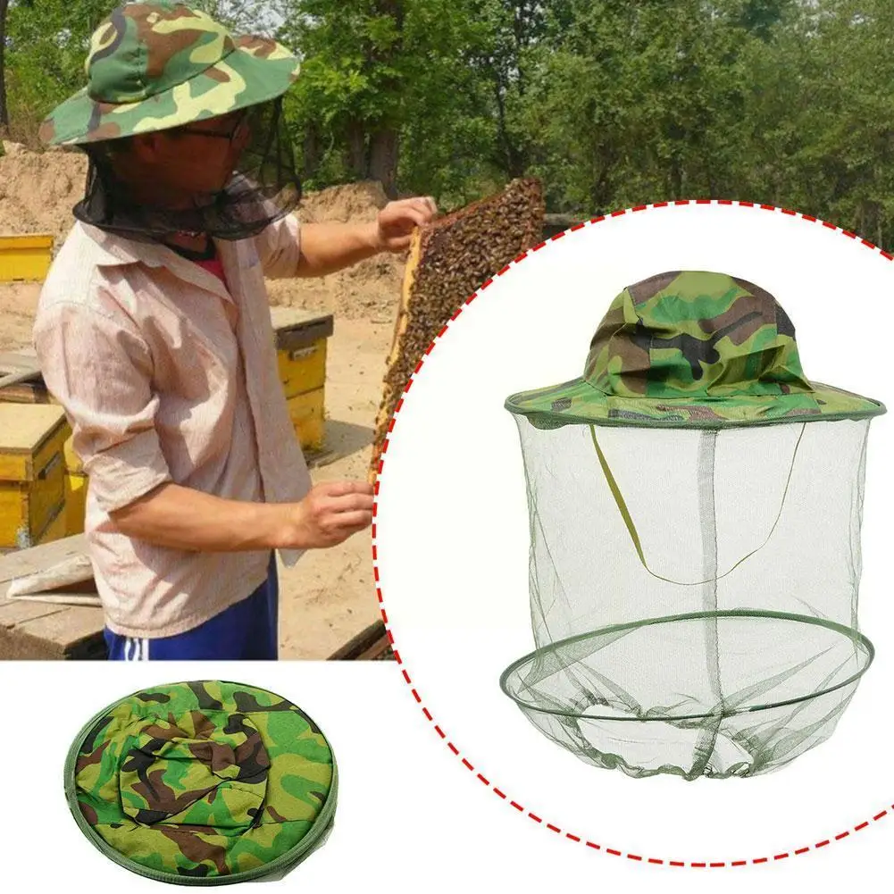 

Camouflage Anti Mosquito Bee Hat With Net Mesh Head Camping Beekeeping Fisherman Tool Hat Mask Face Beekeeping Protect Cove T8S9