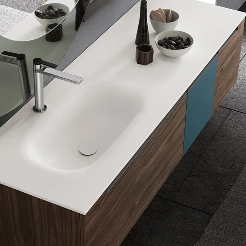 Фото Импортный комплект мебели для ванной комнаты в стиле бревна из DuPont Corian с интегрированной раковиной, также подходит для кухни, элитная мебель для ванной комнаты №3