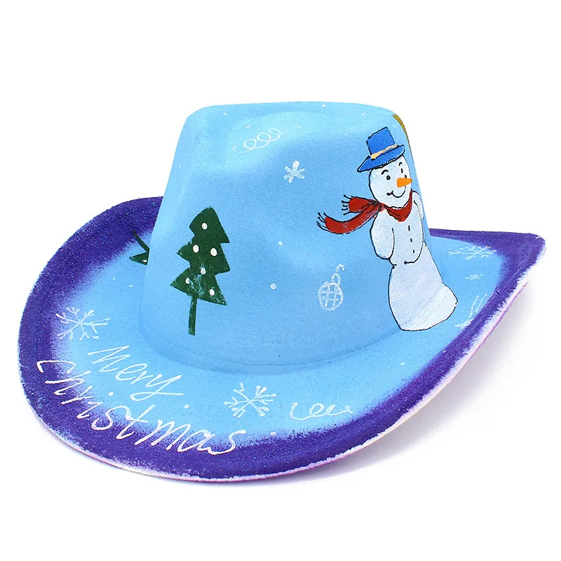 Ковбойская шляпа шапка для Хэллоуина разноцветная с ручной росписью рисунком