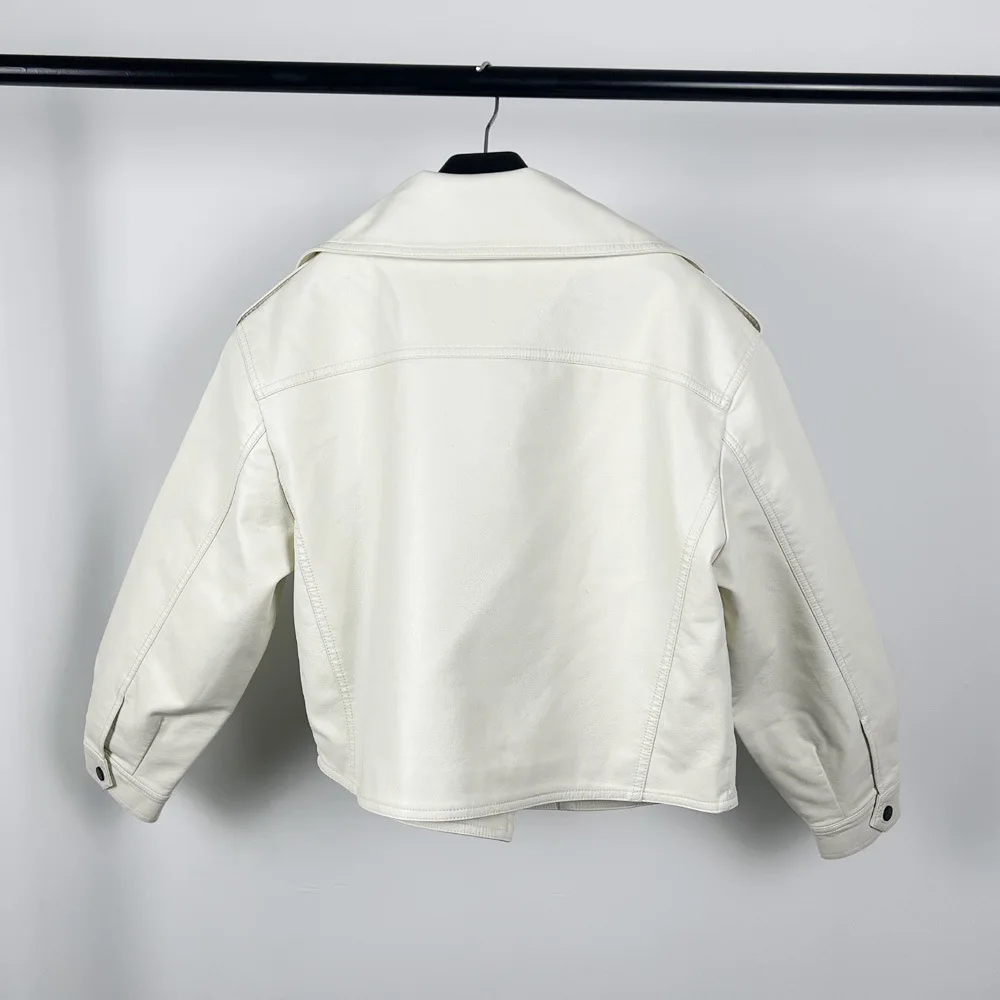 2023 spring clothes new women's short large lapel leather jacket loose leather jacket