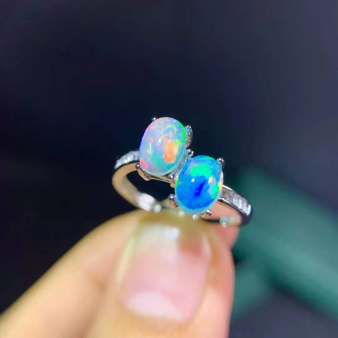 

Natural Opal Ladies Ring 925 Sterling Silver Alexandrite Ring Wedding Engagement High Jewelry 5*7mm Inlaid Two Pieces