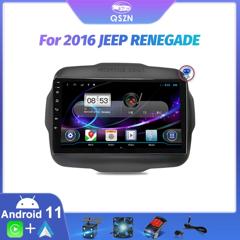 QSZN Android 11 CarPlay Auto car radio GPS multimedia player 2 DIN universal For 2016 JEEP Renegade 9INCH