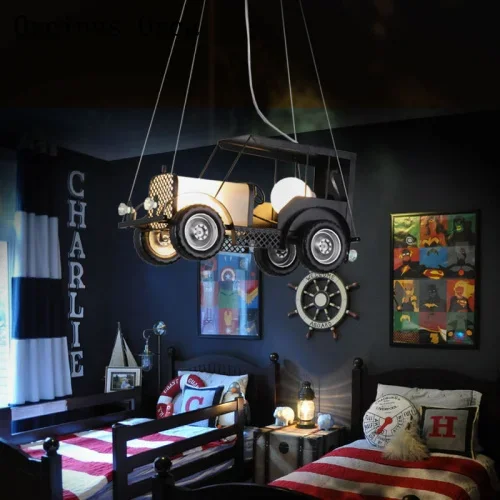 Retro-industrial style automobile chandelier dining room boys bedroom children's lamp creative LED iron pendant