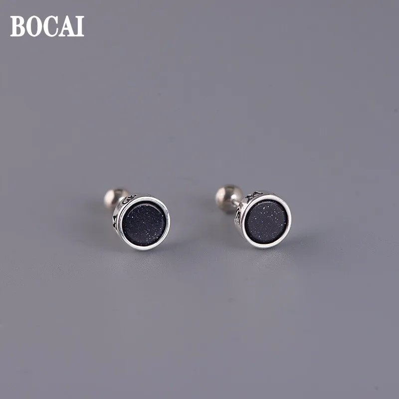 

2022 New S925 Silver Jewelry Retro Simplicity Sand Spar Agate Trend Personality Six-Character Mantra Men and Women Earrings