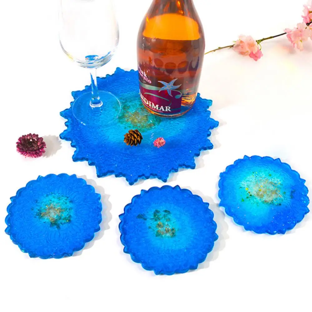 

Handmade Coaster Tray Mold Diy Round Craft Mould Flower Pattern Silicone Molds Home Decoration Epoxy Resin Glass Cup Mat Mould