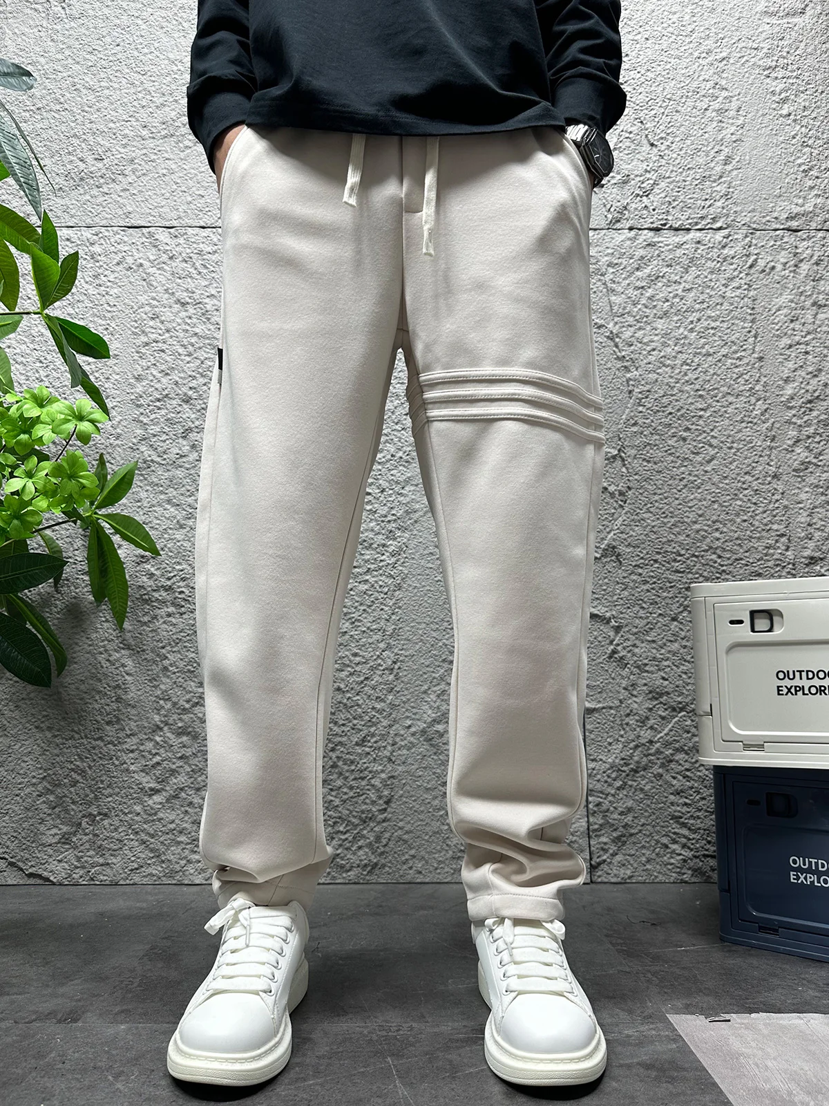 Осенние и зимние серые мужские брюки с тремя полосками прямые спортивные