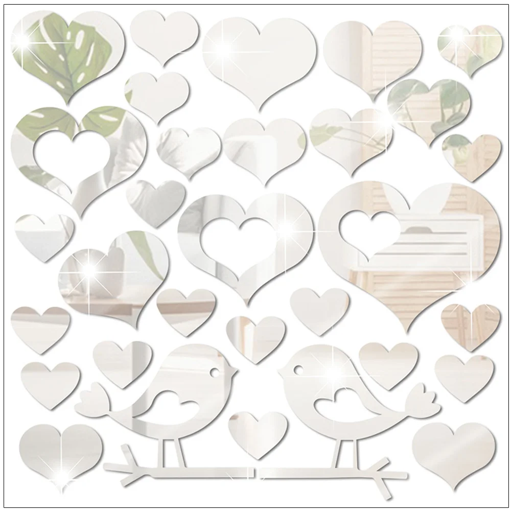 

Wall Mirror Decor Sticker Heart Decal Bird Acrylic Stickers Mirrors Decorative Diy Valentine Day S 3D Decals Window Room Nursery