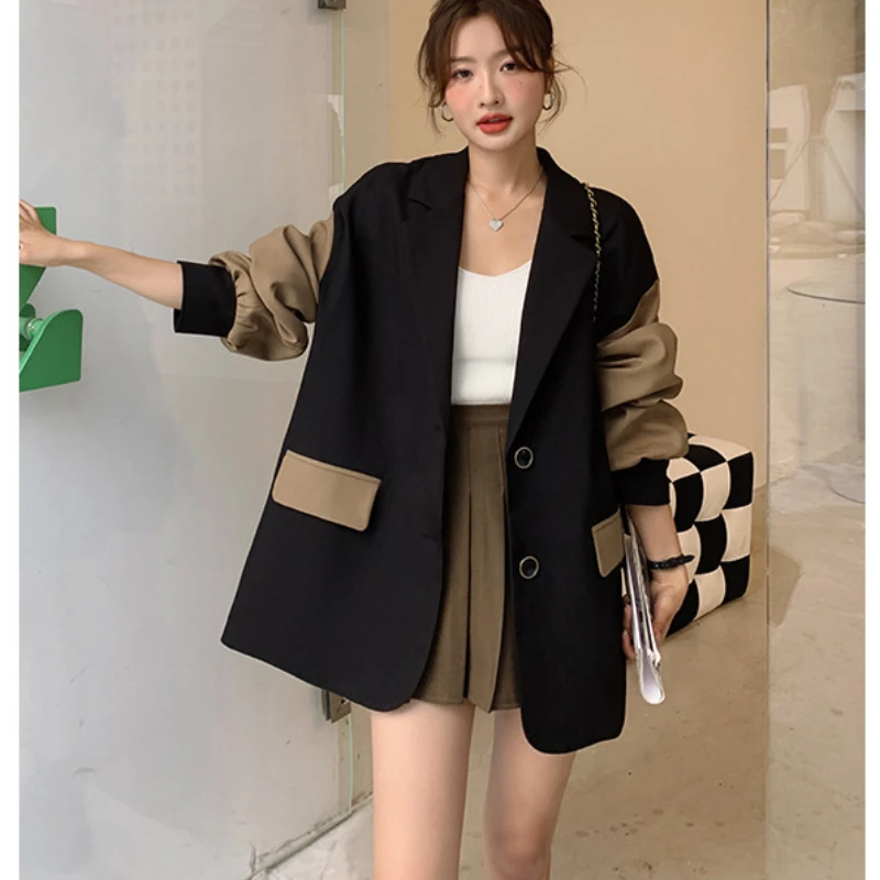High-end Luxury Designers Clothing Patchwork Blazers Women Chic Black Blazer Single-breasted Jacket Casual Women's Clothing Coat
