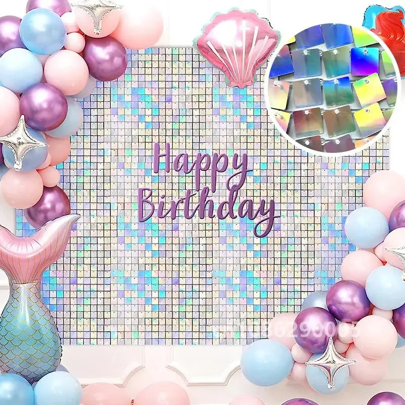 90x180 см мерцающие настенные фоны 12 шт./18 шт. райдужные серебряные панели с