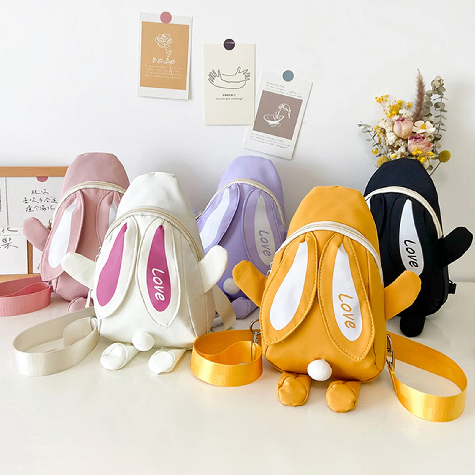 

Детская сумка через плечо для мальчиков и девочек, мультяшный кролик на молнии сзади, Большая вместительная Холщовая Сумка для малышей