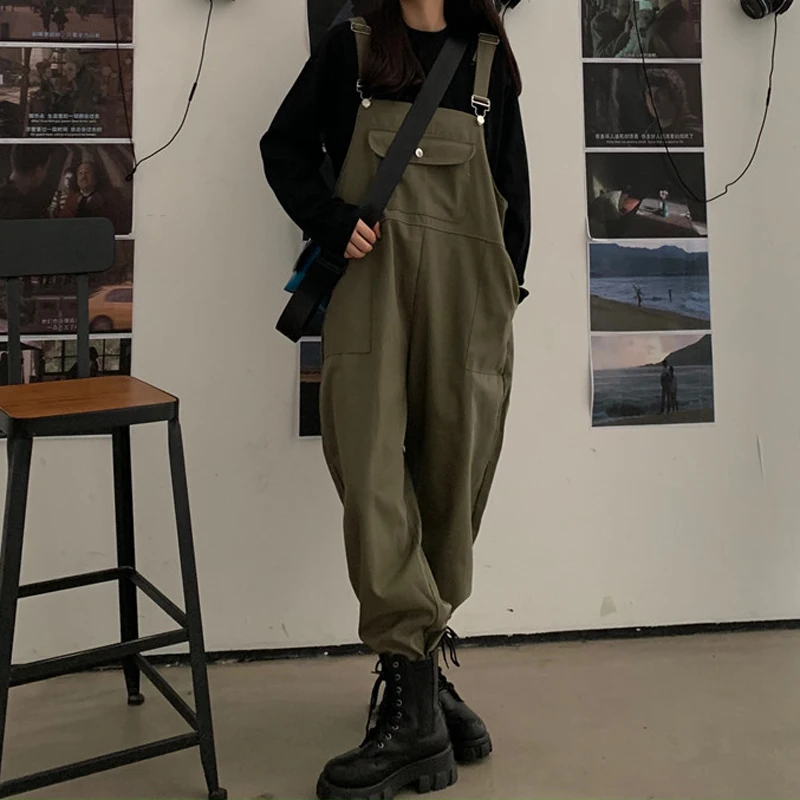 Комбинезон женский с широкими штанинами винтажный Свободный Повседневный