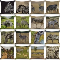 african savannah zebra cushion cover 18x18 inches linen pillow case wild animals printed pillow cover sofa car throw pillowcase