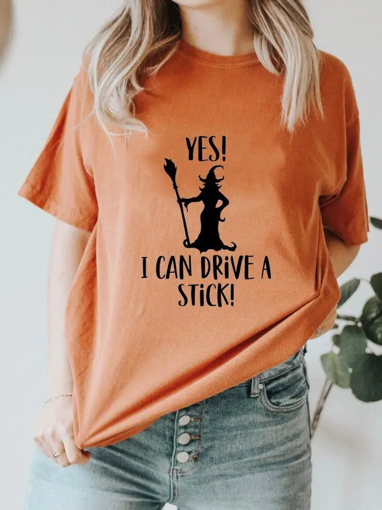 

Witch Cartoon Happy Halloween Clothing Fall Autumn T Ladies Print Fashion Orange T-shirts Clothes Women's Female Graphic Tee