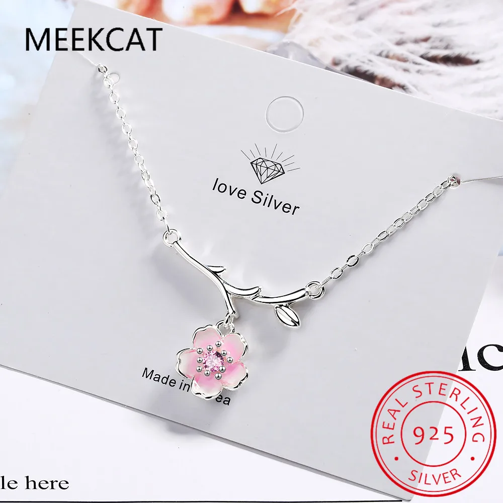 Ожерелья из стерлингового серебра 925 пробы с розовым вишневым цветом модные