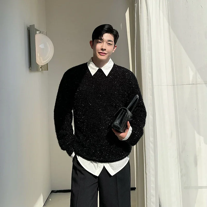 Свитер в стиле старых денег мужские яркие черные винтажные Свободные