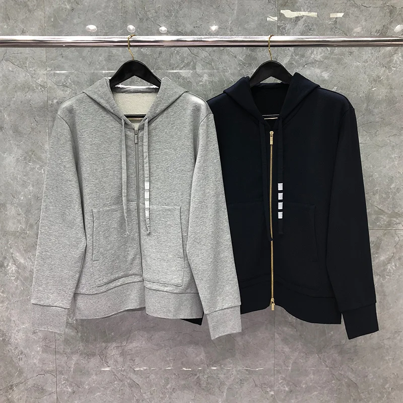 

TB THOM Sweatshirt Autunm Winter Hoodies Fashion Brand Coats Classic Compact Double Knit Cotton Zip-up 4-Bar Drawcord Hoodie