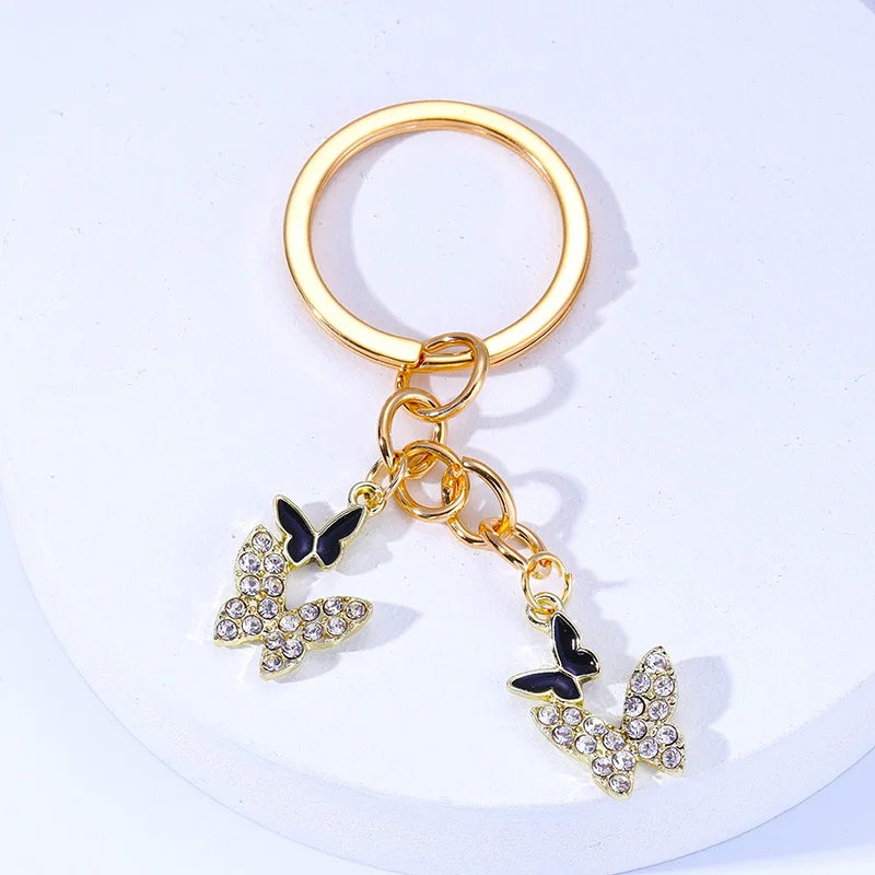 

New Fashion Shiny Rhinestone Inlaid Butterfly Key Chains Women Girl Handbag Car Key Rings Accessories Handmade Jewelry