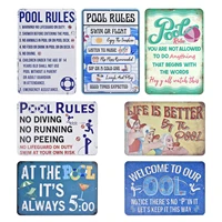 30x20cm warning slogan in pool ad poster home decoration vintage metal plate sign wall poster swimming pool warning rules sign