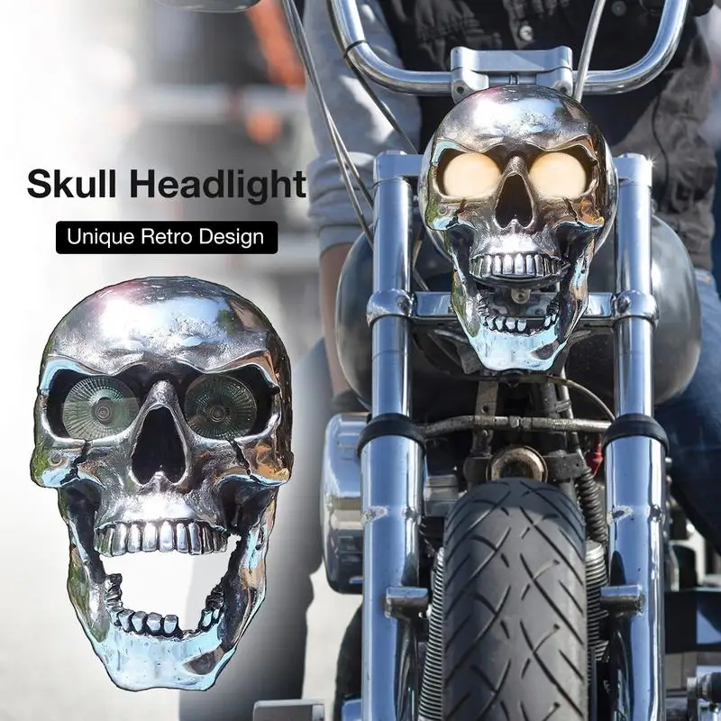 Skull Headlight Universal LED Motorcycle Skull Lamp Motorbike Front Head Light Decorative Eye-catching Moto Accessories