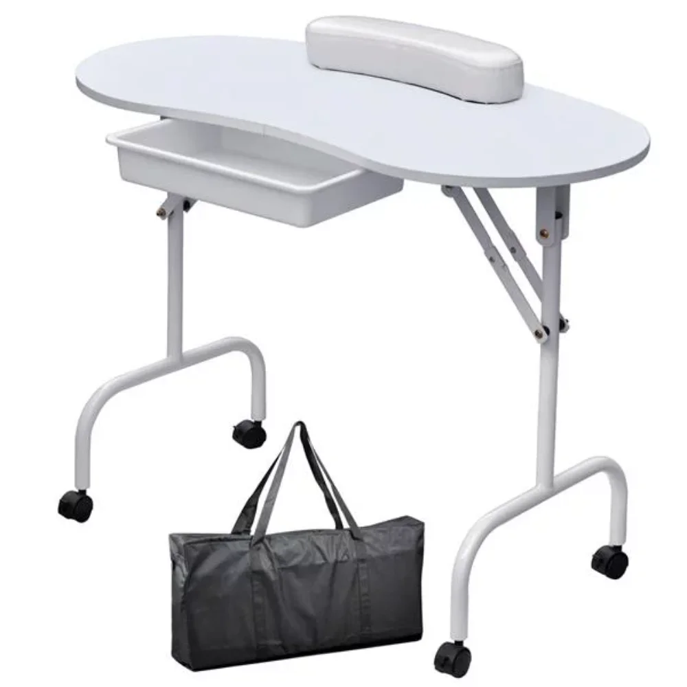 

Folding Manicure Table Nail Beautician Desk with Lockable Wheels & Bag table manucure