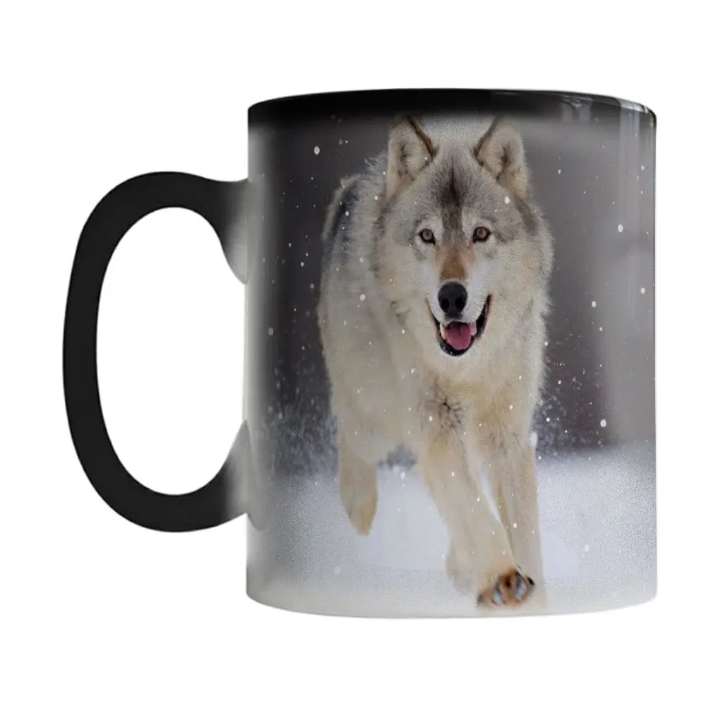 

Кружка «Король волка», Термочувствительная керамическая кофейная кружка с изображением животных, 350 мл, меняющие цвет чайные кружки и чашки, аналогично