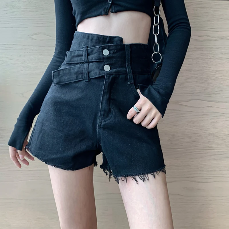 Women 2021 Summer Korean Style Fashion Sexy High Waist Shorts Chic Female Patchwork Denim Club Plus Size Shorts Streetwear
