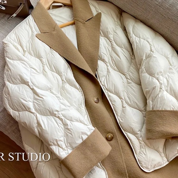 Jackets for Women 2022 Jacket Suit Collar Stitching Cotton Women Short Lightweight Design Sense Niche Winter Coat New Coat Women