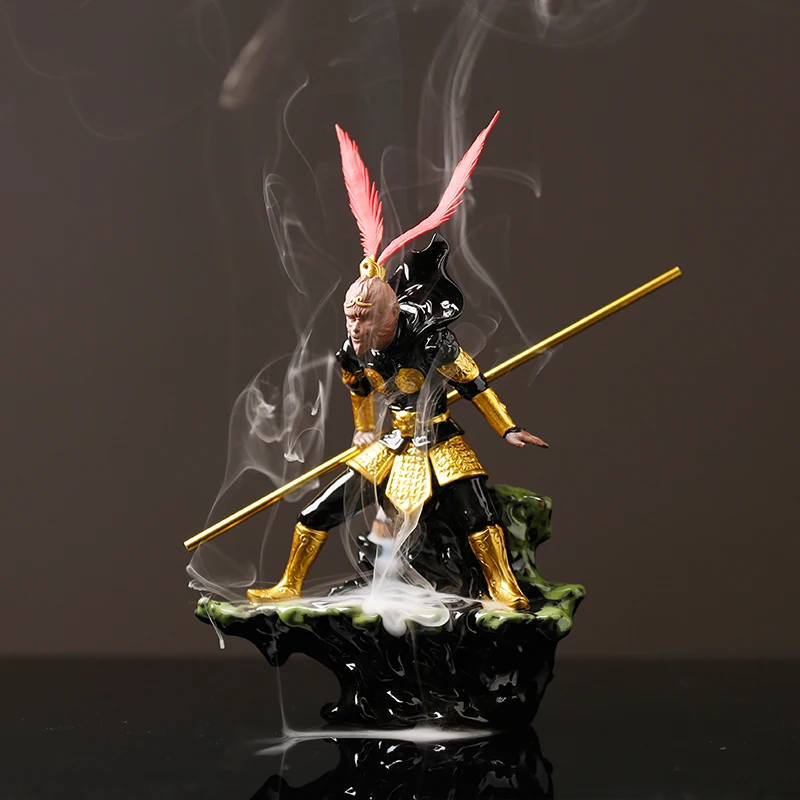 

Chinese Back Flow Incense Burner Led Light Usb Ceramics Incense Holder Zen Monkey King Quemadores De Inciensos Home Decor